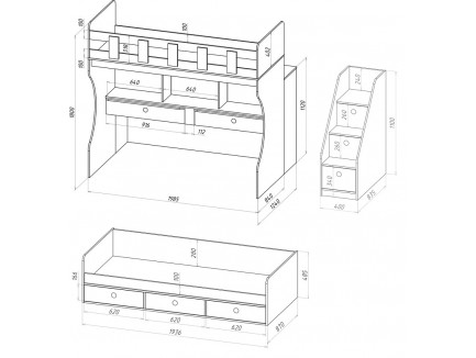 Двухъярусная кровать со столами Милана-10, спальные места 190х80 см